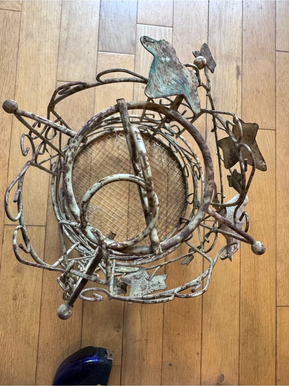 Rustic Metal Hanging Birdcage Plant Holder with Bird Ivy Decor Boho Cottagecore